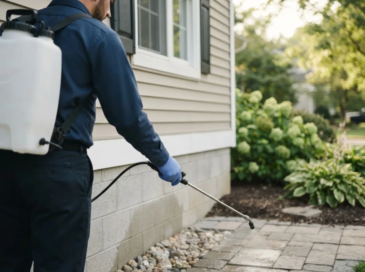 Pest control technician inspecting a home in Rea, MO